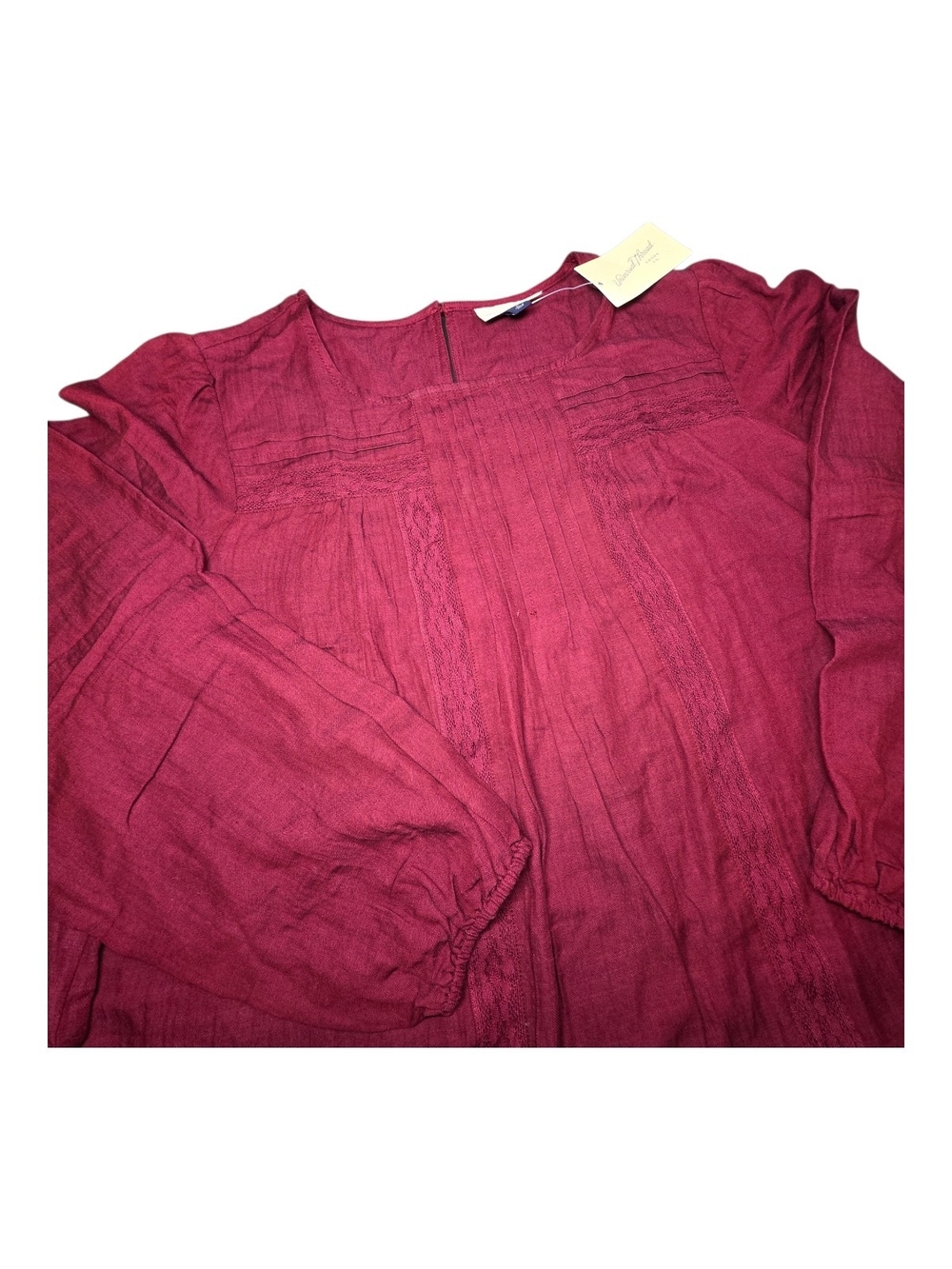 NWT Universal Thread Burgundy Lace Pleated Boho Peasant Blouse Top XL